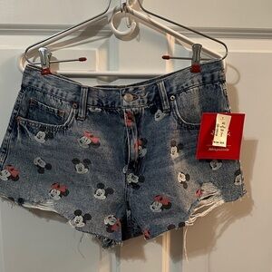 Aeropostale Women's Blue Jean Shorts with Mickey Mouse Design Sz 8 NWT